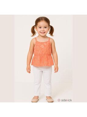 Girls Cat & Jack Top & Pants Set XS Coral White